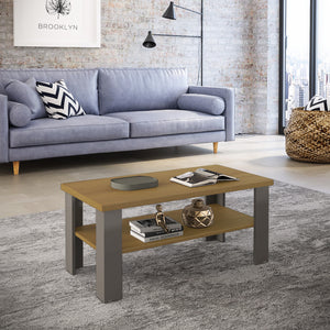 Homeroots 35" Natural And Brown Coffee Table With Shelf   490415