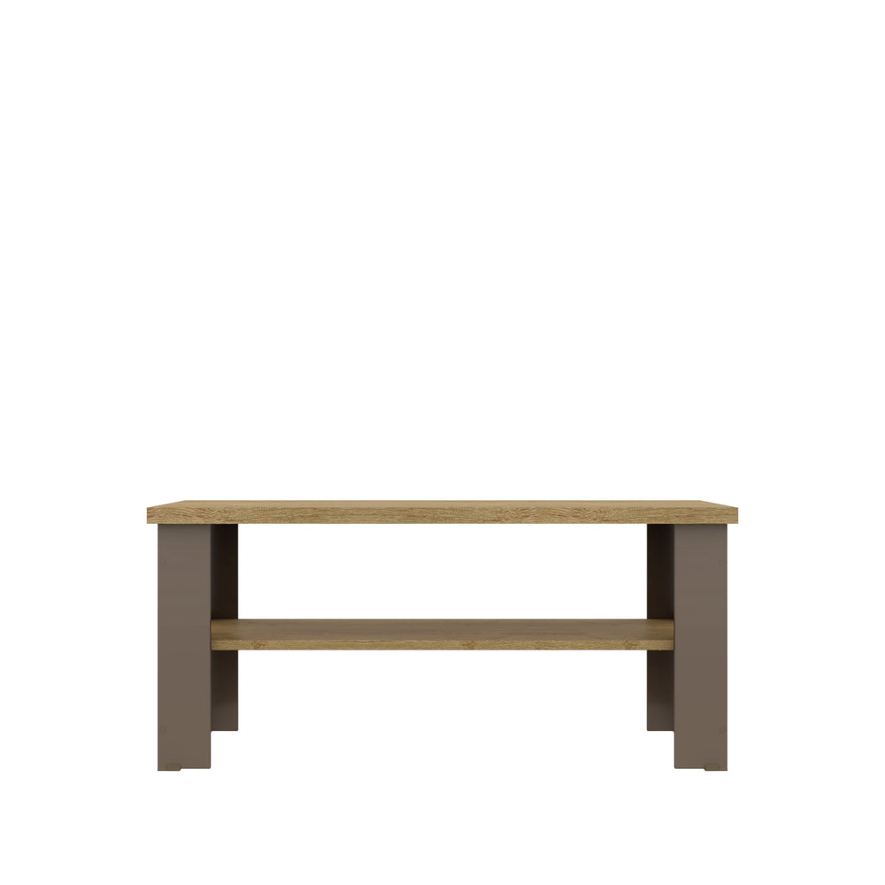 Homeroots 35" Natural And Brown Coffee Table With Shelf   490415