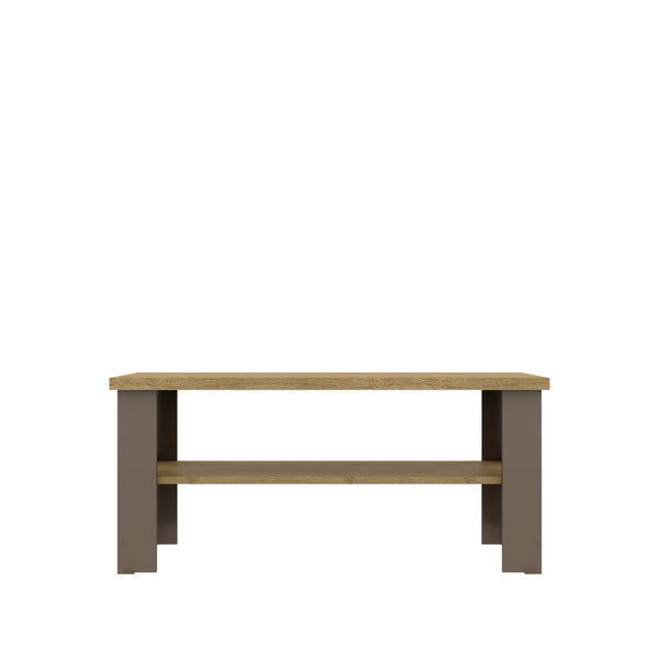 Homeroots 35" Natural And Brown Coffee Table With Shelf   490415