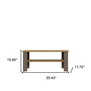 Homeroots 35" Natural And Brown Coffee Table With Shelf   490415