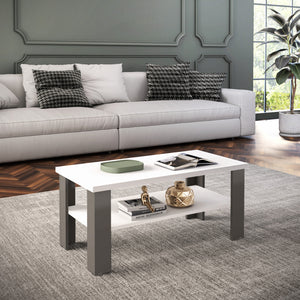 Homeroots 35" White And Light Gray Coffee Table With Shelf   490416