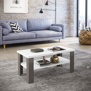 Homeroots 35" White And Light Gray Coffee Table With Shelf   490416