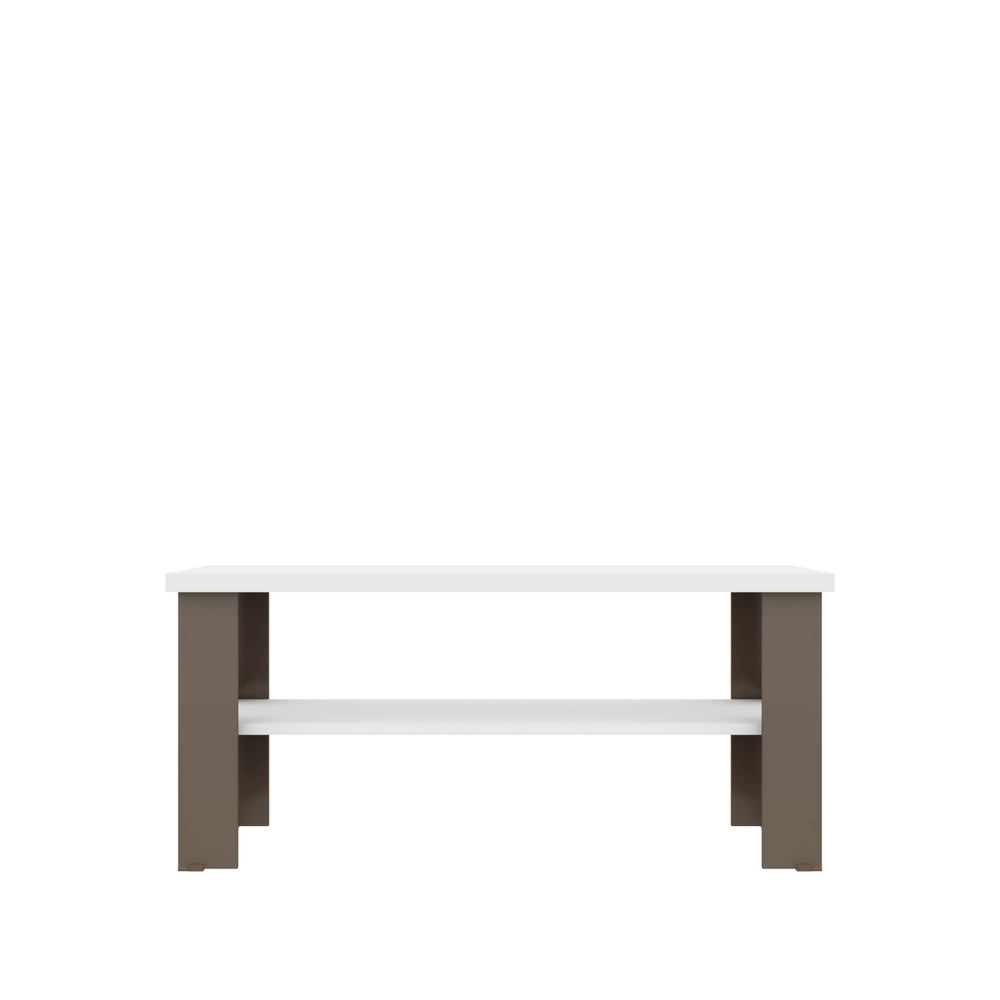 Homeroots 35" White And Light Gray Coffee Table With Shelf   490416