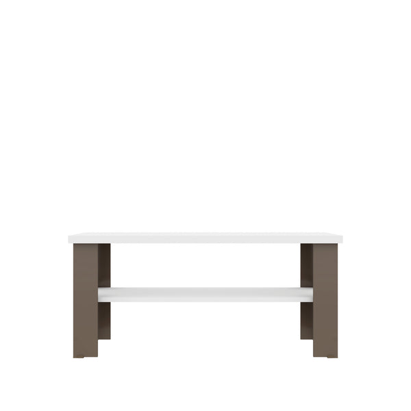 Homeroots 35" White And Light Gray Coffee Table With Shelf   490416