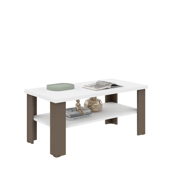 Homeroots 35" White And Light Gray Coffee Table With Shelf   490416