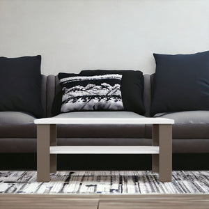 Homeroots 35" White And Light Gray Coffee Table With Shelf   490416