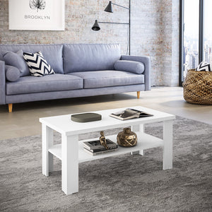 Homeroots 35" White Coffee Table With Shelf   490417
