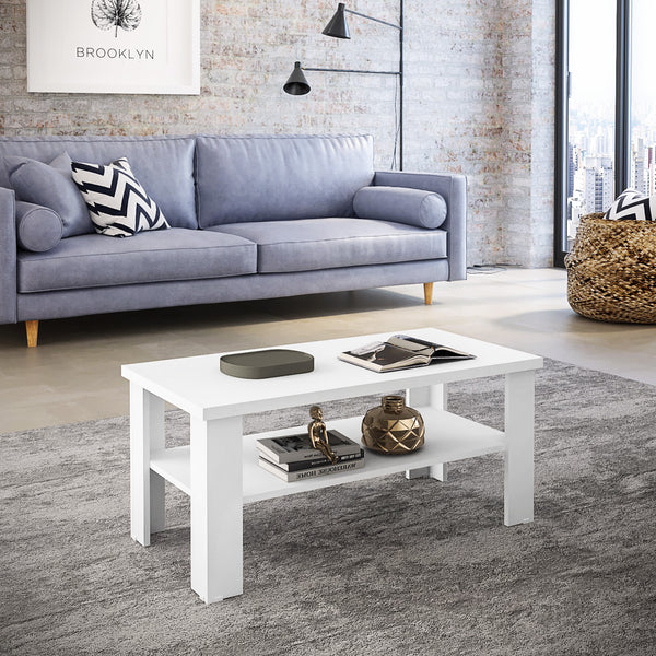 Homeroots 35" White Coffee Table With Shelf   490417