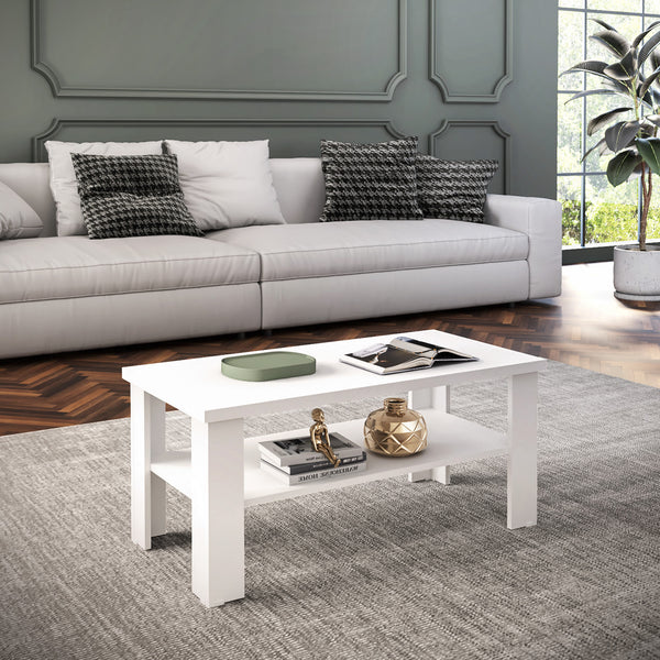Homeroots 35" White Coffee Table With Shelf   490417