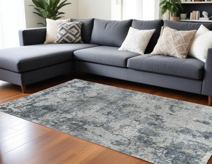 Homeroots 9' X 12' Blue And Gray Abstract Power Loom Distressed Area Rug  Polyester 490424