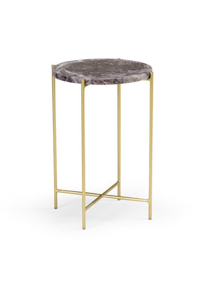 Wildwood Salina Natural Stone Accent Table With Antique Gold Iron Base — Vintage Glam Side Table, 21"H 490426