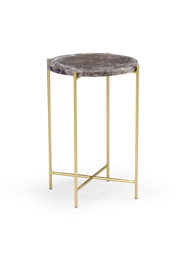 Wildwood Salina Natural Stone Accent Table With Antique Gold Iron Base — Vintage Glam Side Table, 21"H 490426