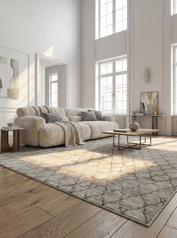 HomeRoots 5' Beige Moroccan Area Rug - Stain Resistant, Durable Design for Living Rooms and Bedrooms 8' X 10' 490426