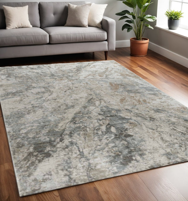 HomeRoots 5' Beige Abstract Power Loom Area Rug - Stylish, Durable, Stain-Resistant Décor for Any Room 5' X 7' 490428