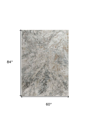 Homeroots 5' X 7' Beige Abstract Power Loom Area Rug  Other Material 490428