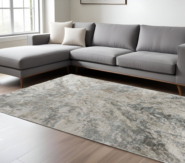 HomeRoots 5' Beige Abstract Power Loom Area Rug - Stylish, Durable, Stain-Resistant Décor for Any Room 8' X 10' 490429
