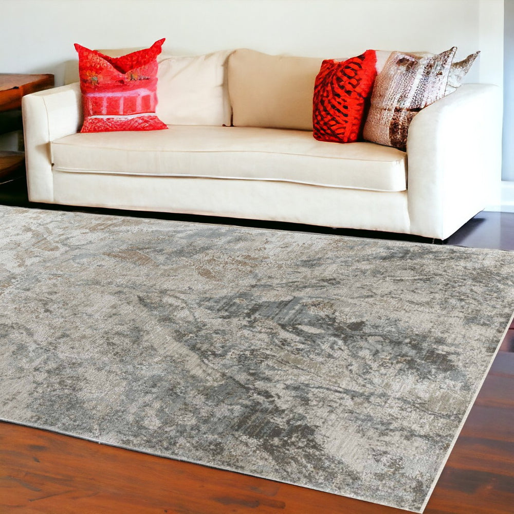 HomeRoots 9' X 12' Beige Abstract Power Loom Area Rug - Modern, Durable, Stain-Resistant for Any Room Style 490430