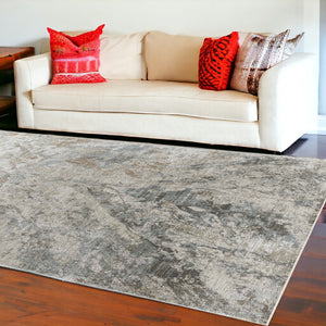 HomeRoots 9' X 12' Beige Abstract Power Loom Area Rug - Modern, Durable, Stain-Resistant for Any Room Style 490430