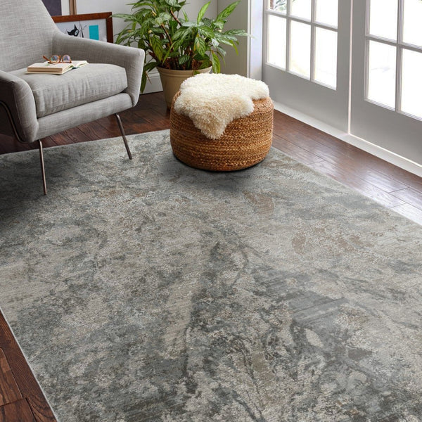 HomeRoots 9' X 12' Beige Abstract Power Loom Area Rug - Modern, Durable, Stain-Resistant for Any Room Style 490430