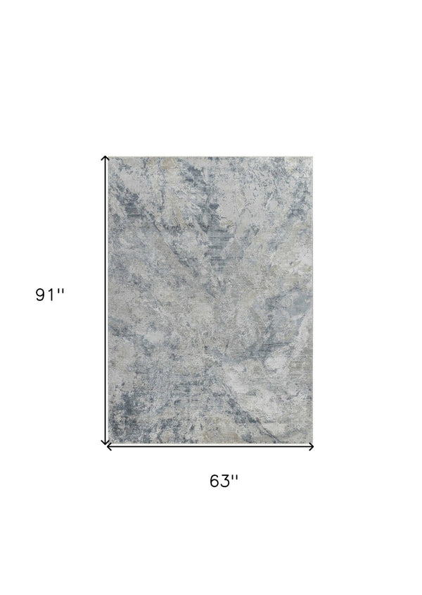 HomeRoots 5' X 8' Blue And Gray Abstract Area Rug - Stylish, Durable, Stain-Resistant for High-Traffic Homes 490431