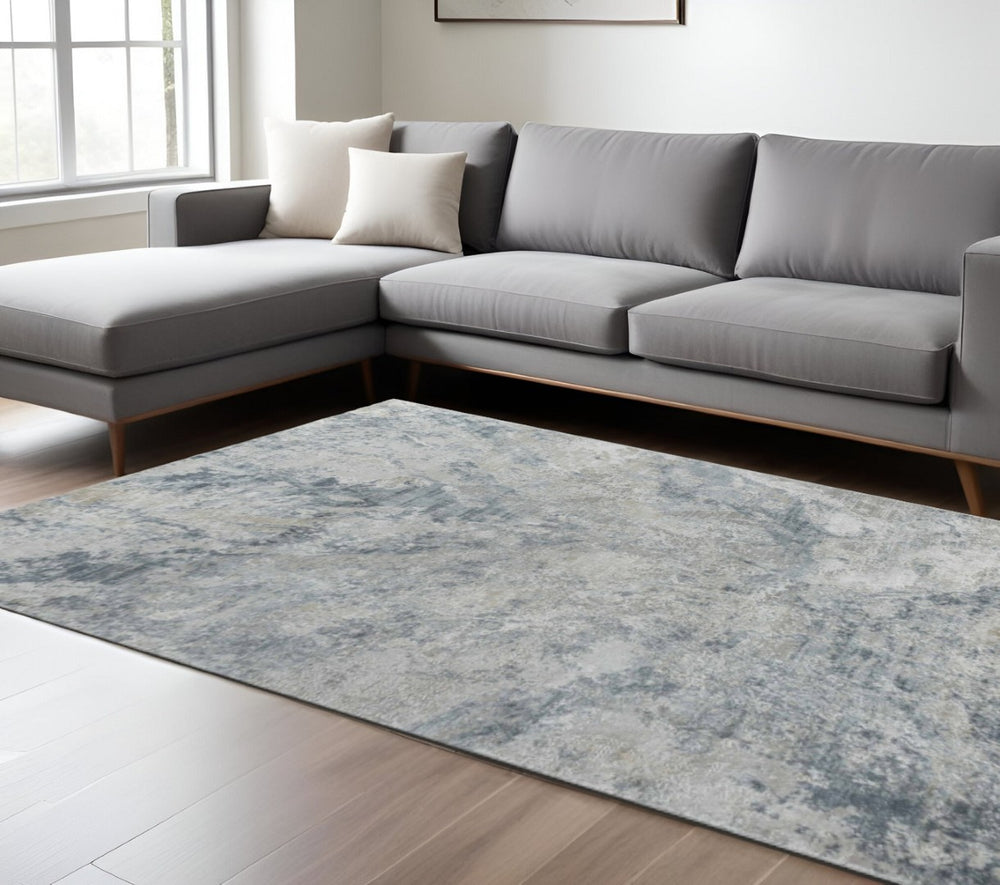 HomeRoots 8' Blue Gray Abstract Power Loom Area Rug - Modern Elegance, Durable Comfort for Any Space 8' X 10' 490432