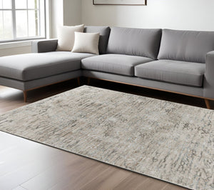 HomeRoots 5' Stain-Resistant Beige Abstract Area Rug for Stylish Durability in High-Traffic Spaces and Homes 8' X 10' 490435