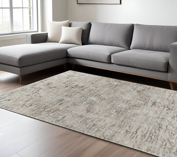 HomeRoots 5' Stain-Resistant Beige Abstract Area Rug for Stylish Durability in High-Traffic Spaces and Homes 8' X 10' 490435