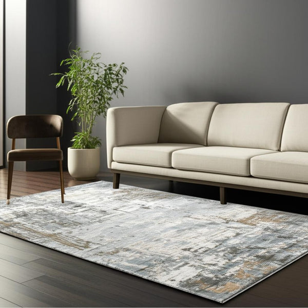 HomeRoots 5' Beige Abstract Area Rug - Stain Resistant, Durable Power-Loomed Design for Modern Homes 5' X 8' 490437