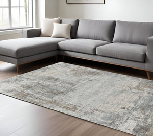 HomeRoots 5' Beige Abstract Area Rug - Stain Resistant, Durable Power-Loomed Design for Modern Homes 8' X 10' 490438