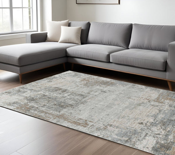HomeRoots 5' Beige Abstract Area Rug - Stain Resistant, Durable Power-Loomed Design for Modern Homes 8' X 10' 490438