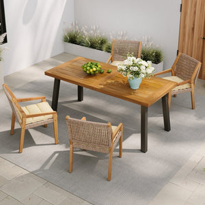 English Elm Christopher Knight Home® - Outdoor Dining Set – Premium Acacia Wood Table & Stylish Wicker Chairs With Cushions For Al Fresco Fun N770P272397G004_57192.00
