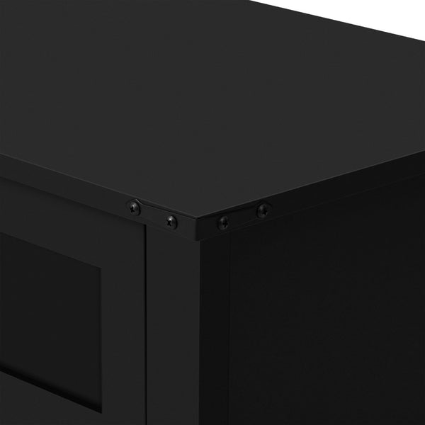 English Elm U_style Industrial Sideboard with Sliding Barn Doors Iron Mesh Panels and Three Drawers Black N711P347384B