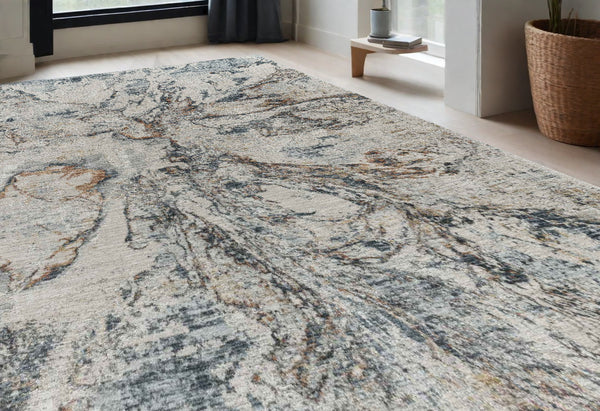 Homeroots 5' X 8' Beige And Blue Abstract Power Loom Area Rug  Other Material 490443