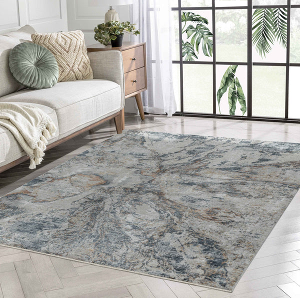 Homeroots 5' X 8' Beige And Blue Abstract Power Loom Area Rug  Other Material 490443