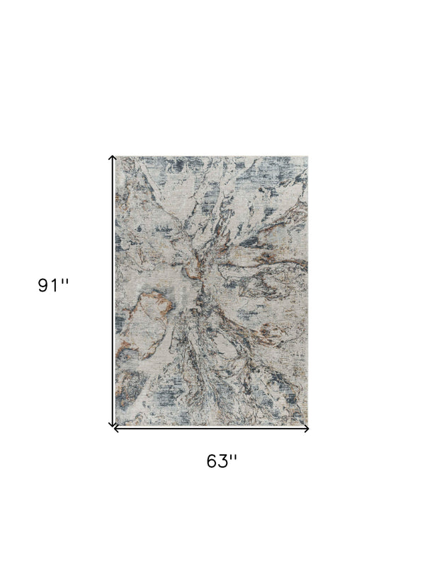 Homeroots 5' X 8' Beige And Blue Abstract Power Loom Area Rug  Other Material 490443