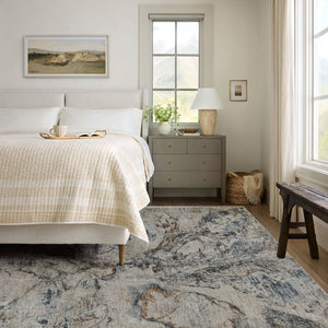 Homeroots 5' X 8' Beige And Blue Abstract Power Loom Area Rug  Other Material 490443