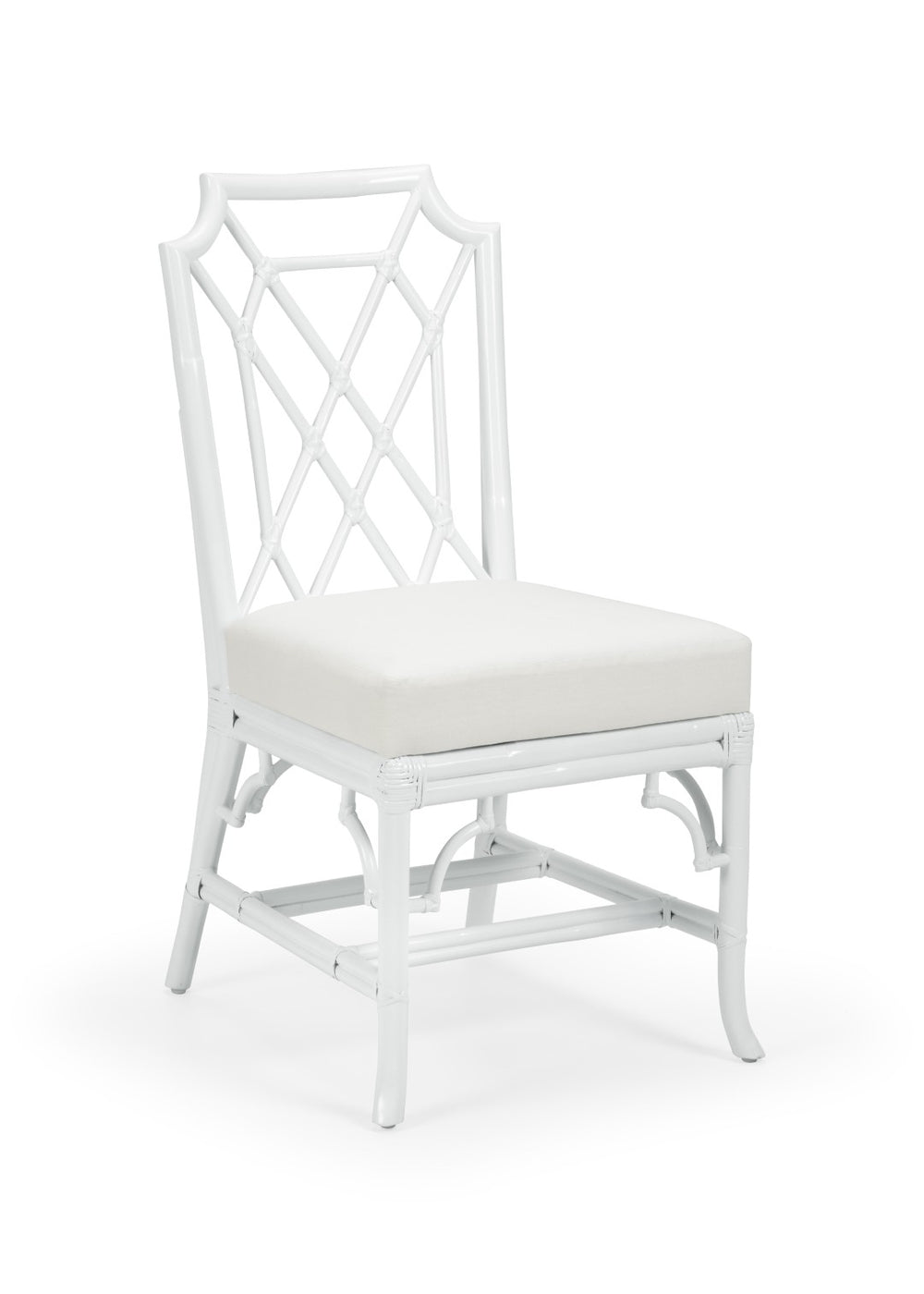 Wildwood Wild Palm Side Chair Crisp White Rattan With Attached Off-White Cushion — Coastal Boho Dining Seat 490444