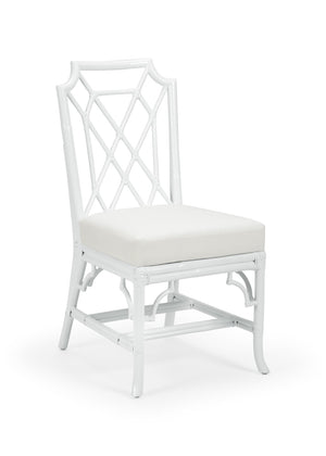 Wildwood Wild Palm Side Chair Crisp White Rattan With Attached Off-White Cushion — Coastal Boho Dining Seat 490444