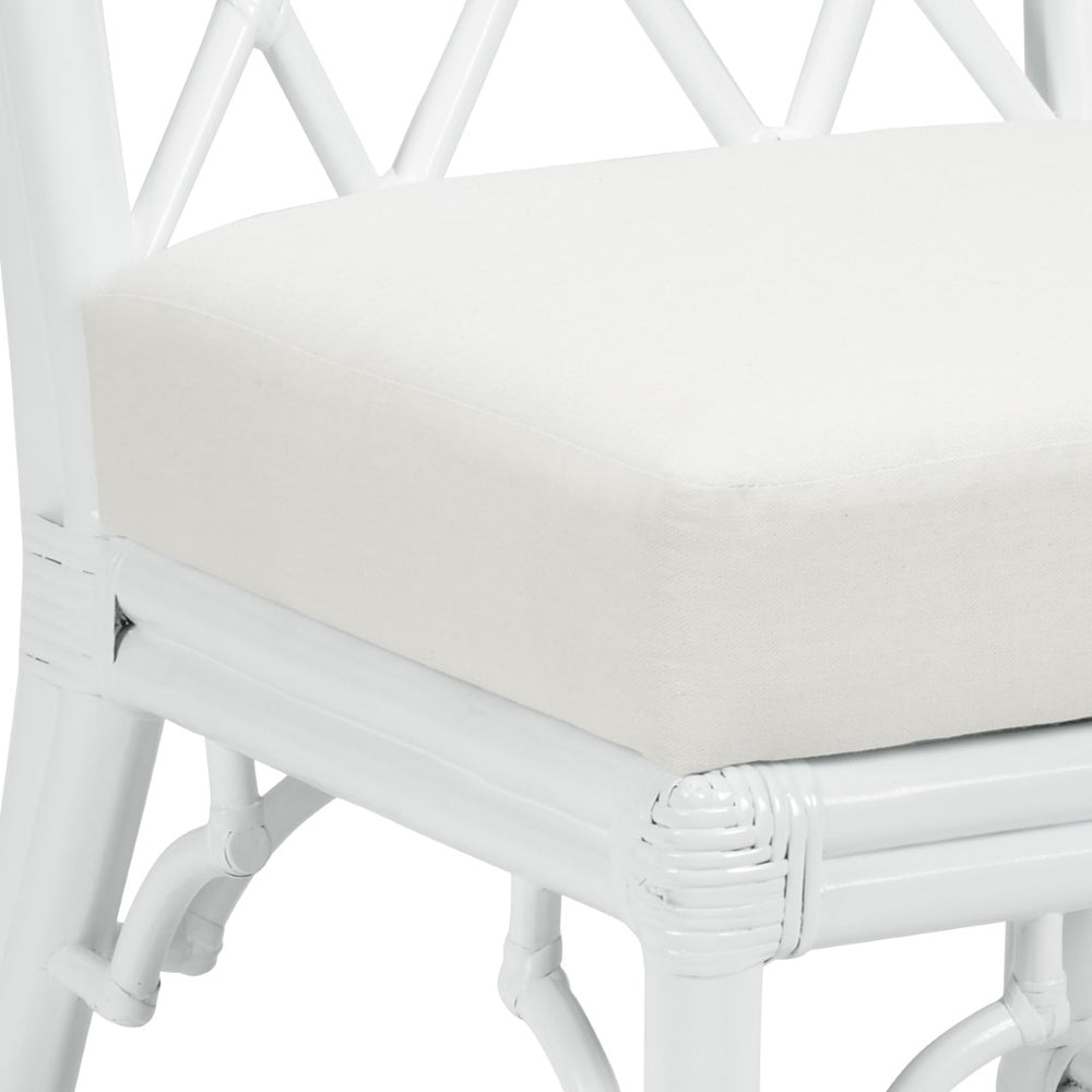 Wildwood Wild Palm Side Chair Crisp White Rattan With Attached Off-White Cushion — Coastal Boho Dining Seat 490444