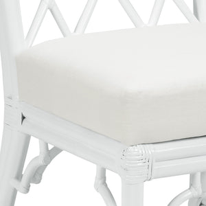 Wildwood Wild Palm Side Chair Crisp White Rattan With Attached Off-White Cushion — Coastal Boho Dining Seat 490444