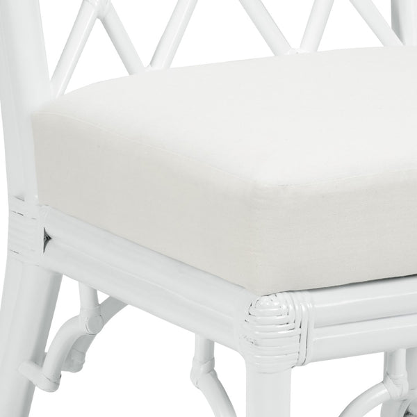 Wildwood Wild Palm Side Chair Crisp White Rattan With Attached Off-White Cushion — Coastal Boho Dining Seat 490444