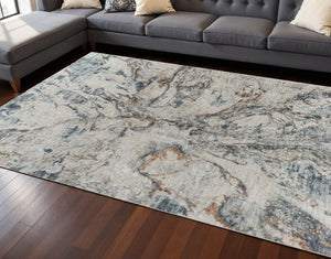 HomeRoots 5' Beige and Blue Abstract Area Rug - Modern Design, Durable, Stain-Resistant, Perfect for Any Space 8' X 10' 490444