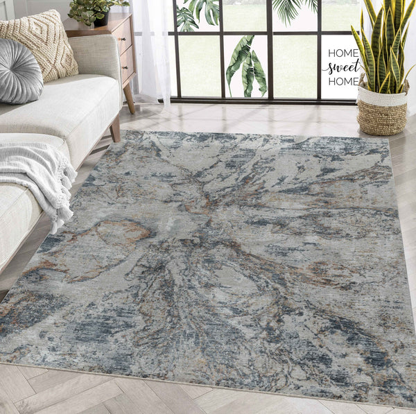 Homeroots 8' X 10' Beige Blue Abstract Power Loom Area Rug  Other Material 490444