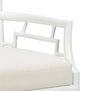 Wildwood Wild Palm Armchair With White Rattan Fretwork And Attached Off-White Cushion — Coastal Comfort Seating 490445