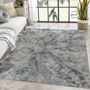 Homeroots 9' X 12' Beige Blue Abstract Power Loom Area Rug  Other Material 490445
