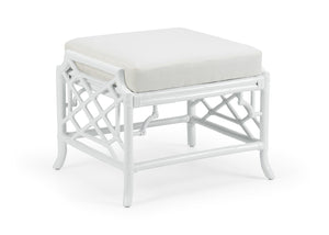 Wildwood Wild Palm Ottoman Coastal White Rattan Fretwork With Off-White Cushion — Compact, Versatile Accent Seat 490446