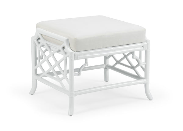 Wildwood Wild Palm Ottoman Coastal White Rattan Fretwork With Off-White Cushion — Compact, Versatile Accent Seat 490446