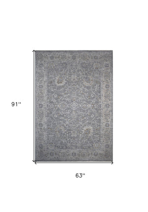 Homeroots 5' X 7' Blue Gray Southwestern Floral Area Rug  Other Material 490452