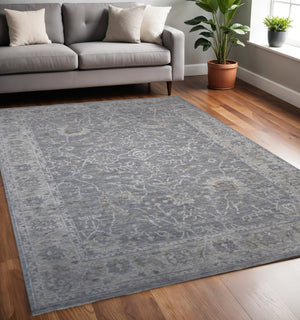 HomeRoots 5' Blue Gray Southwestern Floral Area Rug - Durable, Stain-Resistant Design for Elegant Spaces 5' X 7' 490452