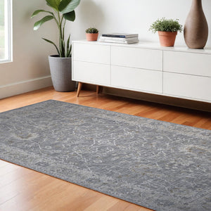 Homeroots 8' X 10'  Blue Gray Southwestern Floral Stain Resistant Area Rug  Other Material 490453